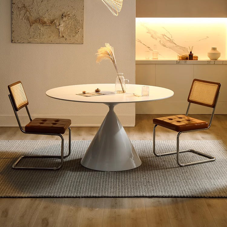 Minimalistic Round Dining Table Matte Finish Marble Top & Conical Pedestal qc-wy-906-ms