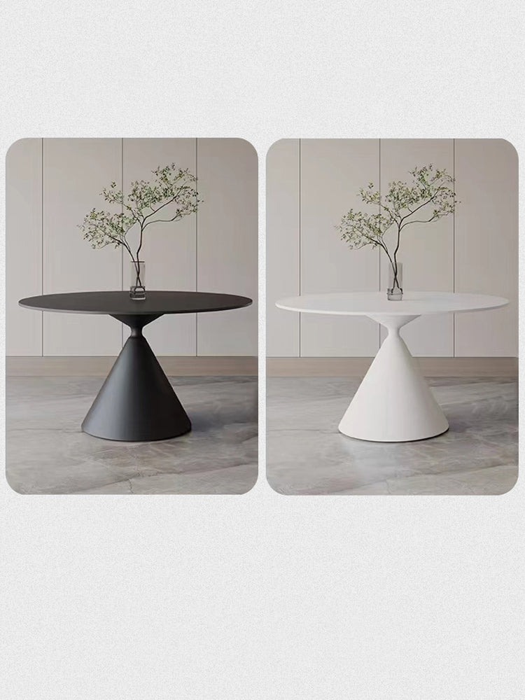 Minimalistic Round Dining Table Matte Finish Marble Top & Conical Pedestal qc-wy-906-ms