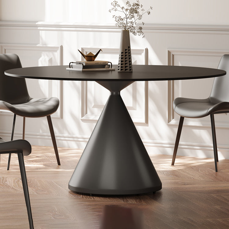 Minimalistic Round Dining Table Matte Finish Marble Top & Conical Pedestal qc-wy-906-ms