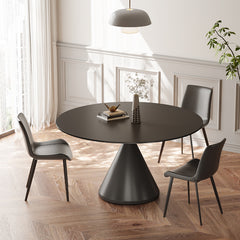 Minimalistic Round Dining Table Matte Finish Marble Top & Conical Pedestal qc-wy-906-ms