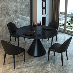 Minimalistic Round Dining Table Matte Finish Marble Top & Conical Pedestal qc-wy-906-ms