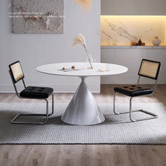 Minimalistic Round Dining Table Matte Finish Marble Top & Conical Pedestal qc-wy-906-ms