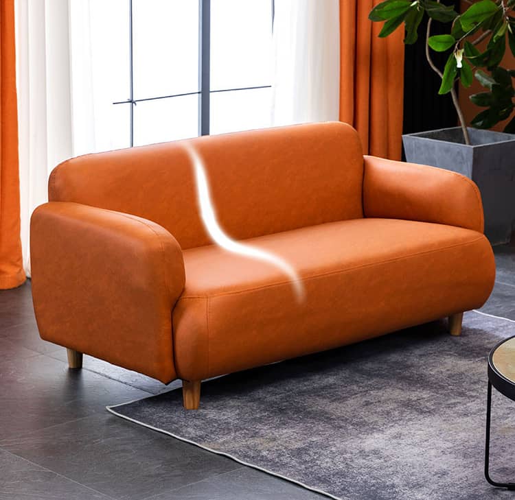 Modern Techno Fabric Sofa Set in Orange, Off-White, Dark Blue, and Green with Elegant Wood Accents qm-1