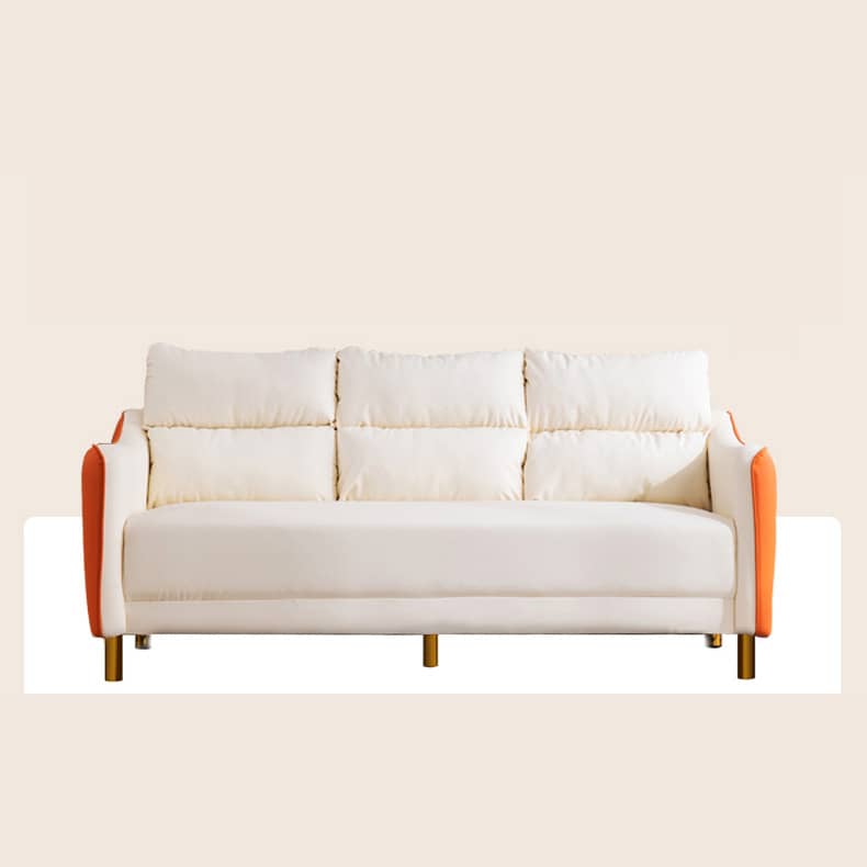 Modern Techno Fabric Sofa Set in Orange, Off-White, Dark Blue, and Green with Elegant Wood Accents qm-1