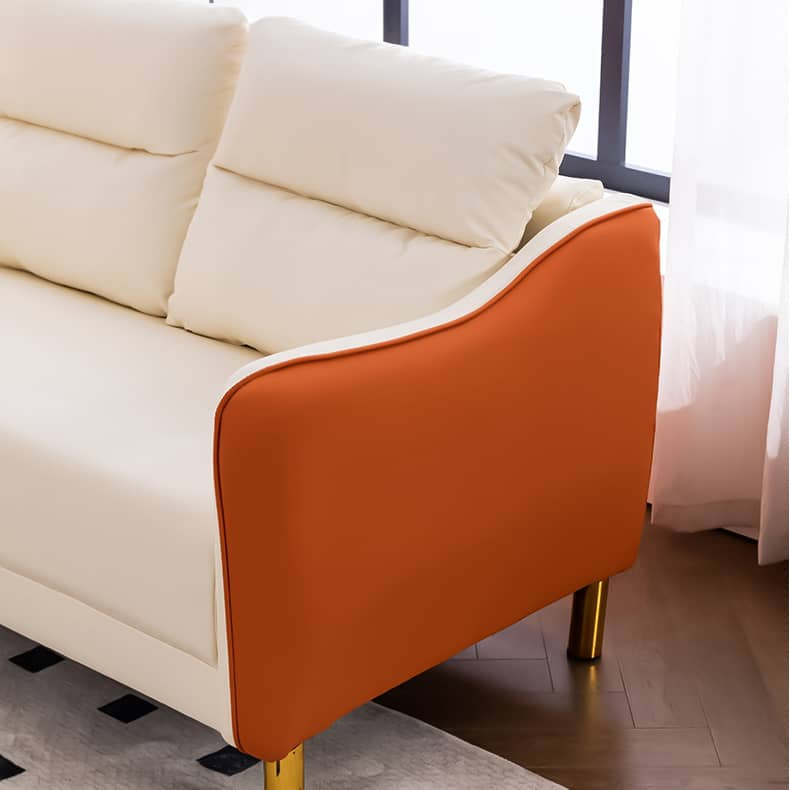 Modern Techno Fabric Sofa Set in Orange, Off-White, Dark Blue, and Green with Elegant Wood Accents qm-1