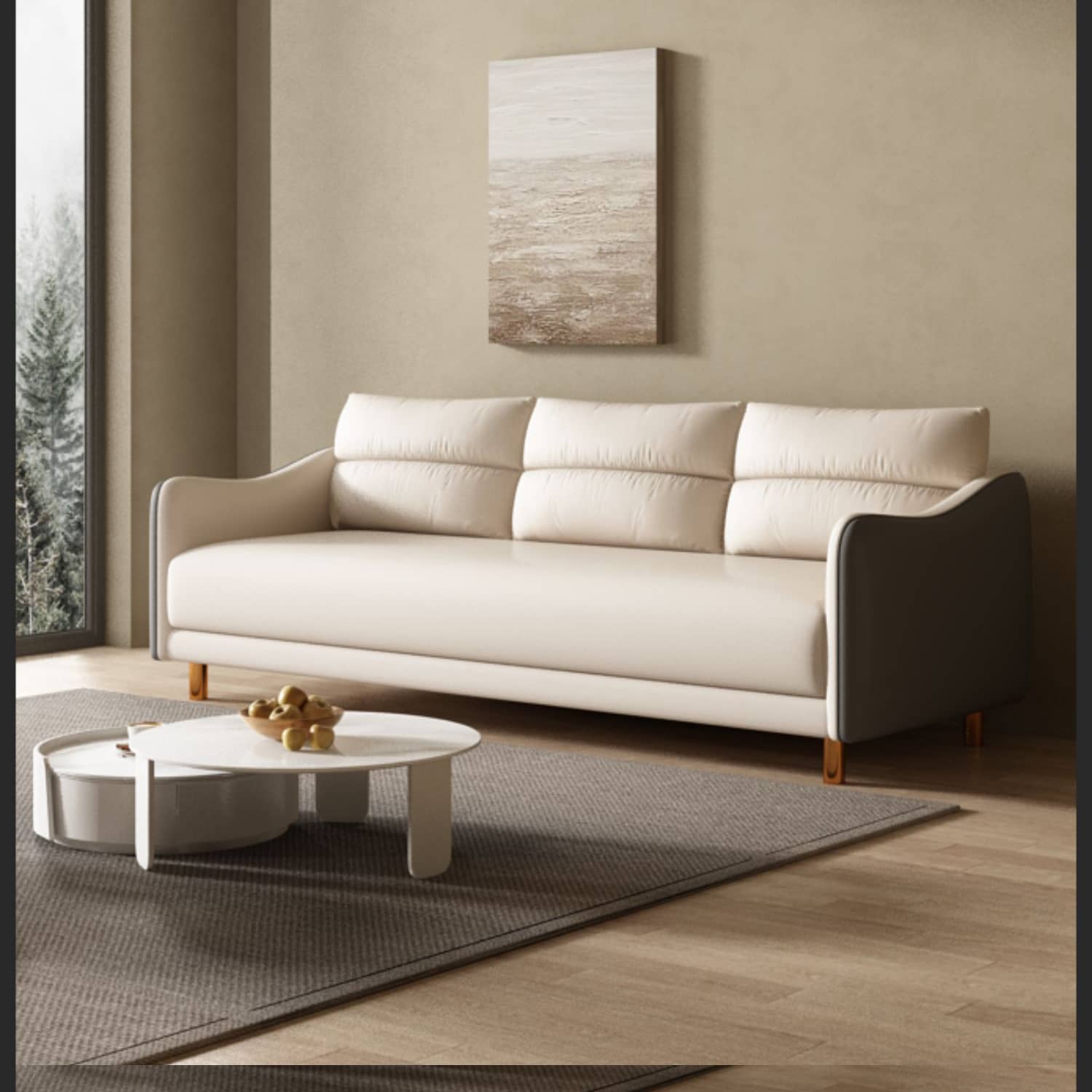 Modern Techno Fabric Sofa Set in Orange, Off-White, Dark Blue, and Green with Elegant Wood Accents qm-1