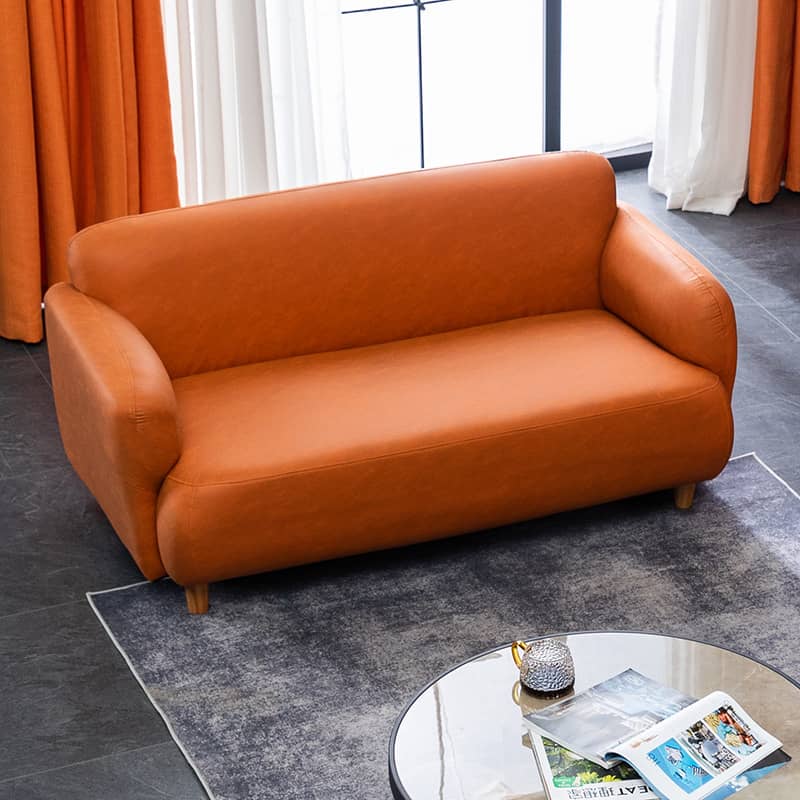 Modern Techno Fabric Sofa Set in Orange, Off-White, Dark Blue, and Green with Elegant Wood Accents qm-1