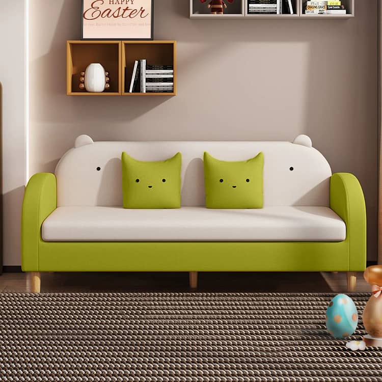 Modern Techno Fabric Sofa Set in Orange, Off-White, Dark Blue, and Green with Elegant Wood Accents qm-1