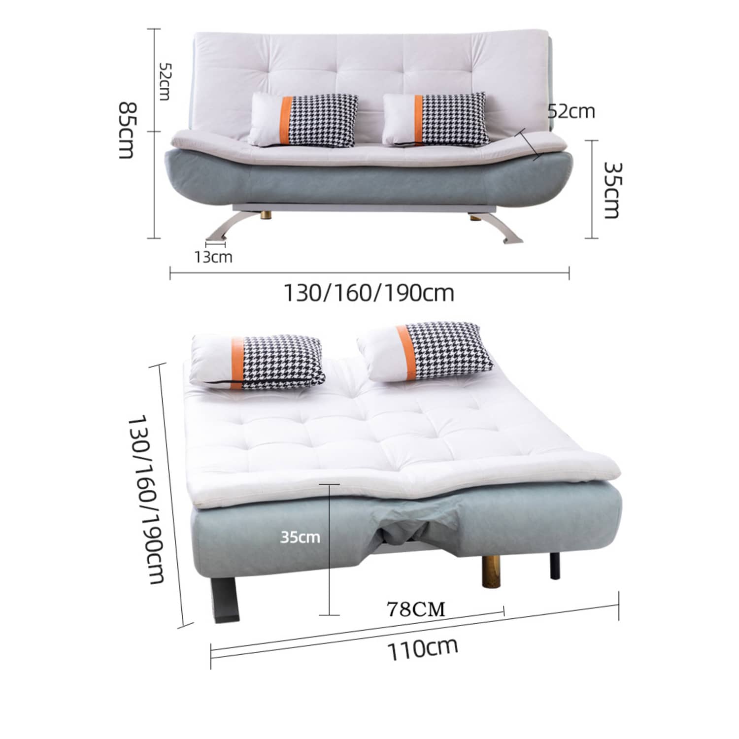 Sleek Modern Sofa in Off-White, Light Brown, Yellow, Orange, Gray, Mint Green with Techno Fabric & Cotton Upholstery qm-10