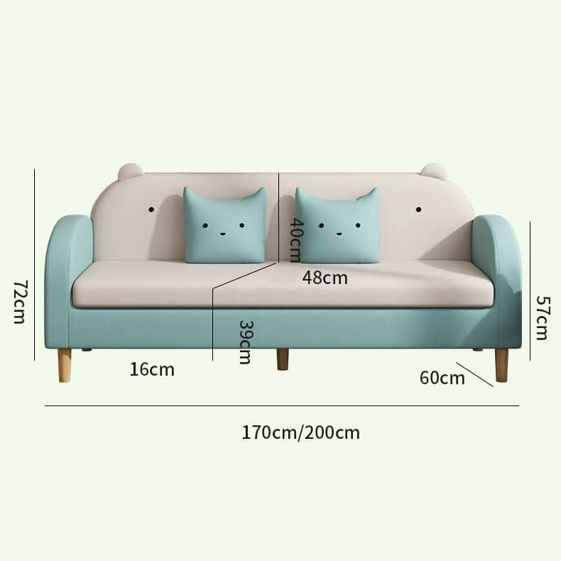 Stylish Light Gray Sofa with Off White, Mint Green, Grass Pink, and Yellow Wood Accents – Premium Cotton Upholstery qm-11