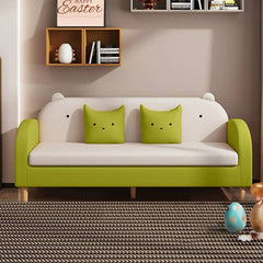 Stylish Light Gray Sofa with Off White, Mint Green, Grass Pink, and Yellow Wood Accents – Premium Cotton Upholstery qm-11