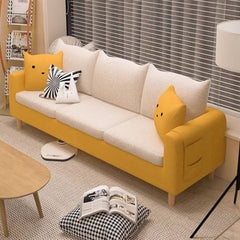 Stylish Cotton Blend Sofa in Vibrant Colors: Yellow, Off-White, Light Blue, Pink, Light Gray, and Grass Green with Wood Accents qm-12