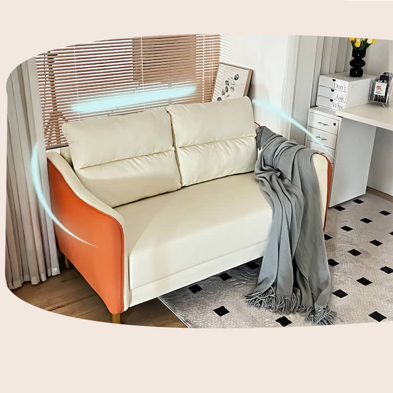 Stylish Techno Fabric Sofa - Available in Orange, Off White, Khaki, Black, Light Gray, and Dark Blue with Wood Accents qm-16