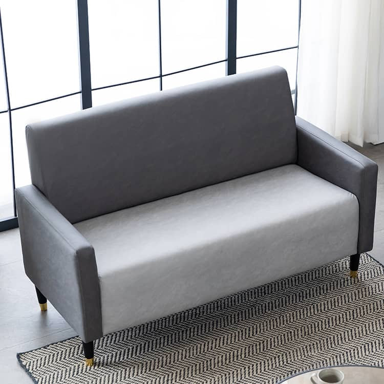 Stylish Dark Blue and Light Gray Sofa with Green Wood Accents - Techno Fabric and Cotton Blend for Ultimate Comfort qm-6