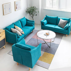 Stylish Mint Green & Yellow Cotton Sofa with Dark Wood Accents - Perfect for Modern Living Room Decor qm-7