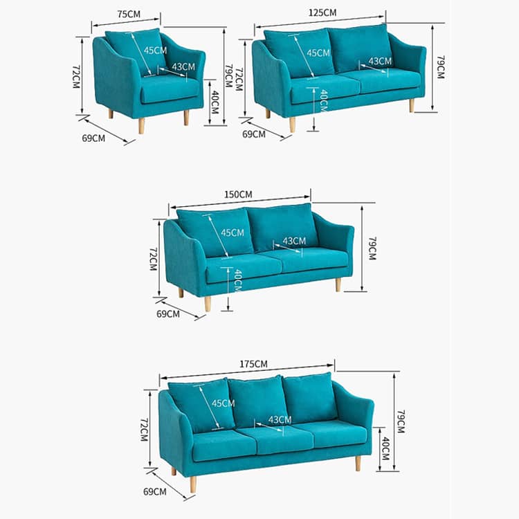 Stylish Mint Green & Yellow Cotton Sofa with Dark Wood Accents - Perfect for Modern Living Room Decor qm-7