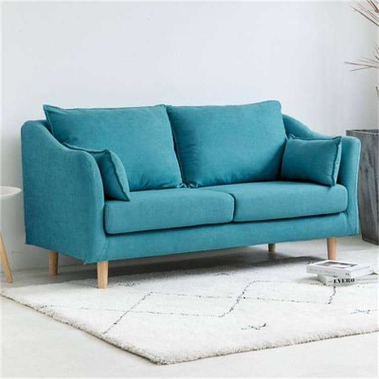 Stylish Mint Green & Yellow Cotton Sofa with Dark Wood Accents - Perfect for Modern Living Room Decor qm-7