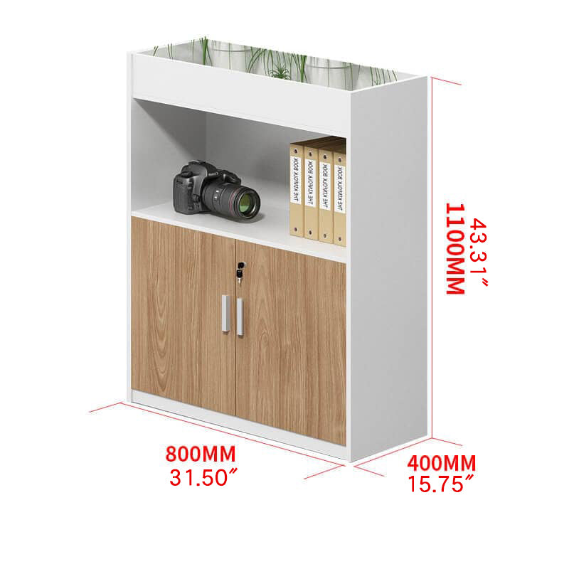 Multi-Purpose Storage Cabinet with Natural Wood Finish and White & Gray Particle Board Shelves qs-154