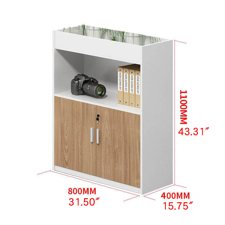 Multi-Purpose Storage Cabinet with Natural Wood Finish and White & Gray Particle Board Shelves qs-154