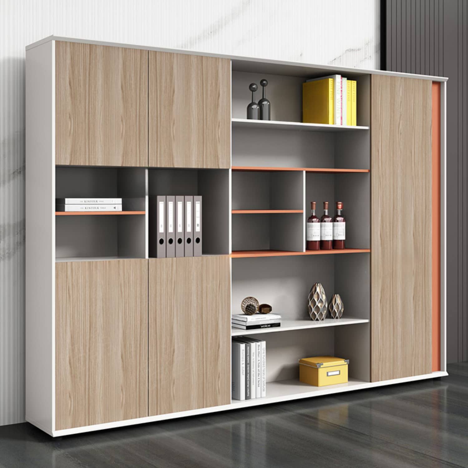 Stylish White Particle Board Wardrobe with Natural Wood Accents - Perfect for Modern Living Spaces qs-156