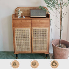 Stylish Rattan & Ash Wood Multi-Layer Cabinet with Metal Accents tzm-514