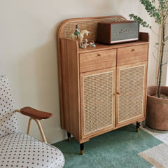 Stylish Rattan & Ash Wood Multi-Layer Cabinet with Metal Accents tzm-514