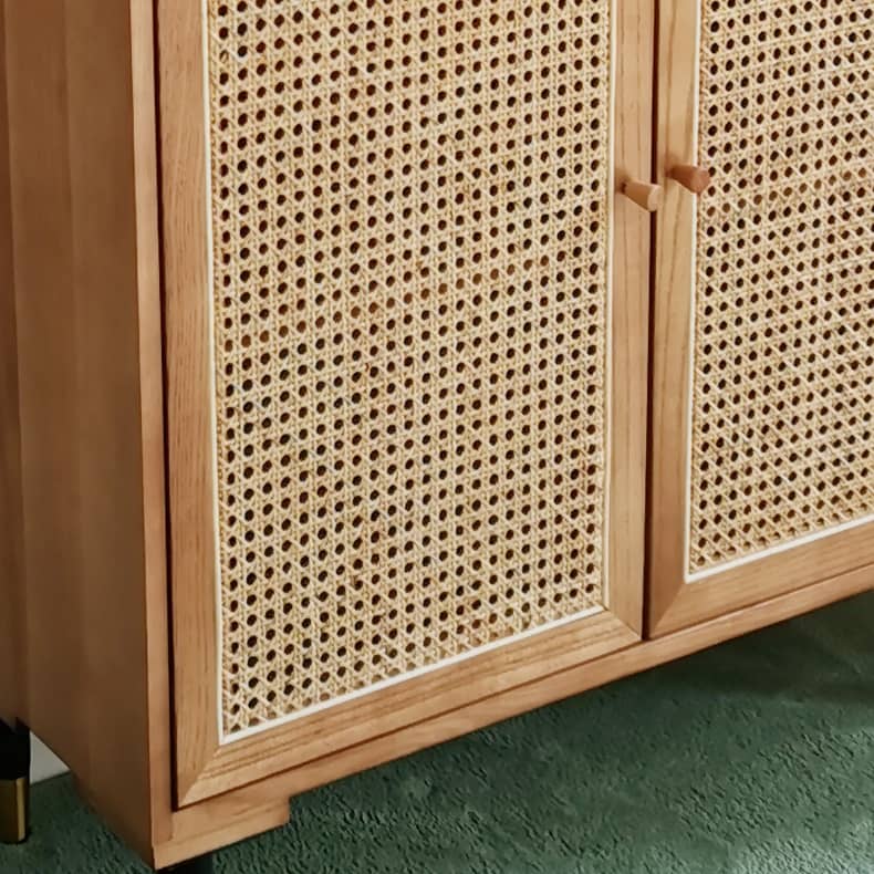 Stylish Rattan & Ash Wood Multi-Layer Cabinet with Metal Accents tzm-514