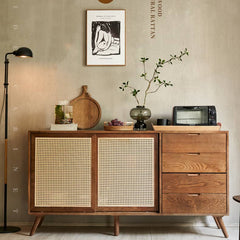 Elegant Ash Wood Cabinet with Natural Rattan Accents and Multi-Layer Construction tzm-515