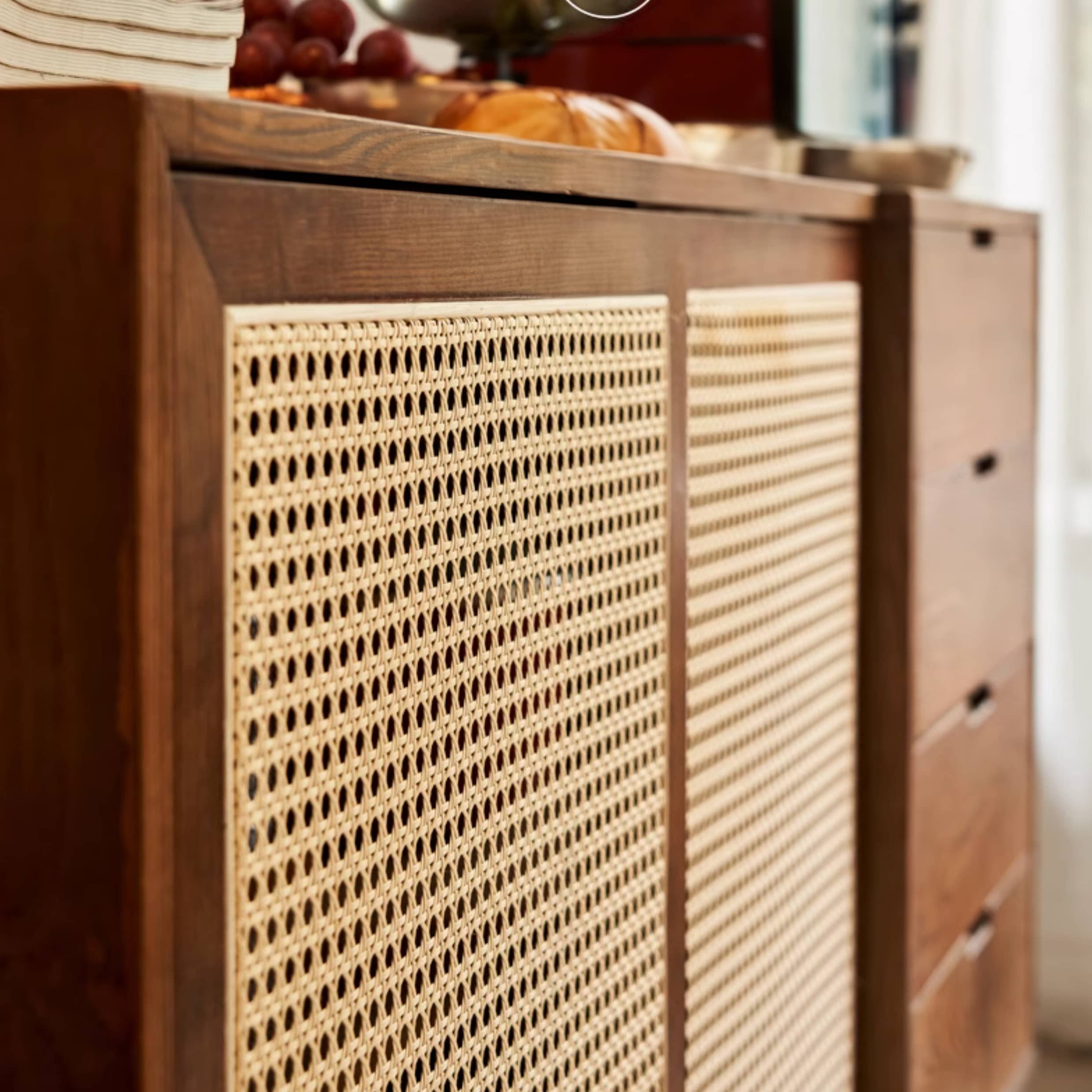 Elegant Ash Wood Cabinet with Natural Rattan Accents and Multi-Layer Construction tzm-515