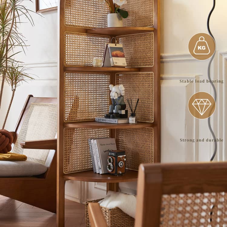 Stylish Natural Wood Cabinet with Rattan Accents - Premium Ash Wood Finish tzm-516