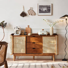 Stunning Brown Rattan and Ash Wood Cabinet - Stylish Storage Solution tzm-519