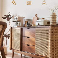 Stunning Brown Rattan and Ash Wood Cabinet - Stylish Storage Solution tzm-519