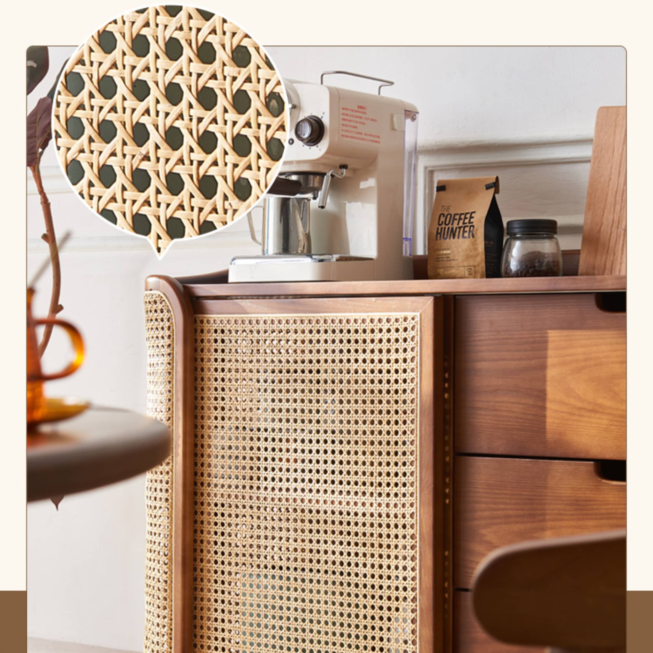 Stunning Brown Rattan and Ash Wood Cabinet - Stylish Storage Solution tzm-519