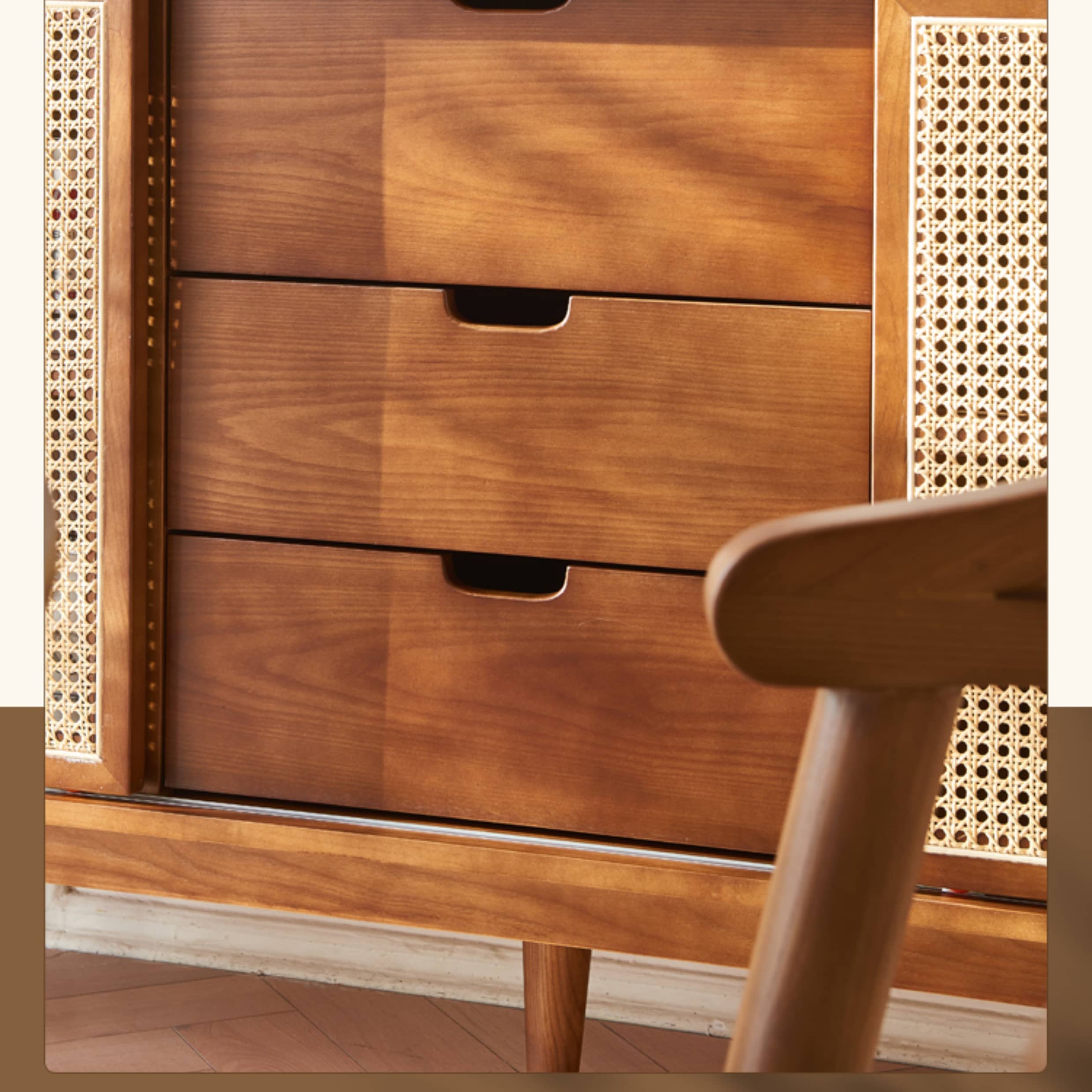 Stunning Brown Rattan and Ash Wood Cabinet - Stylish Storage Solution tzm-519