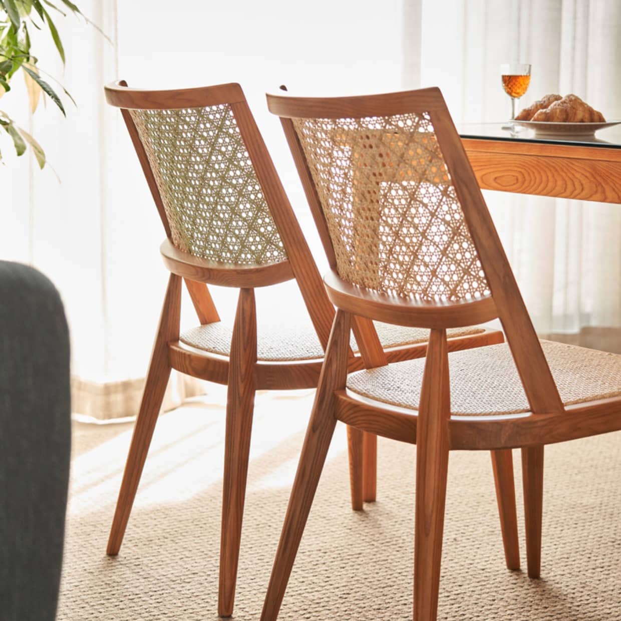 18.5‘’ Modern Ash Wood Dining Chair with Rattan Back & Seat for Diningroom tzm-521