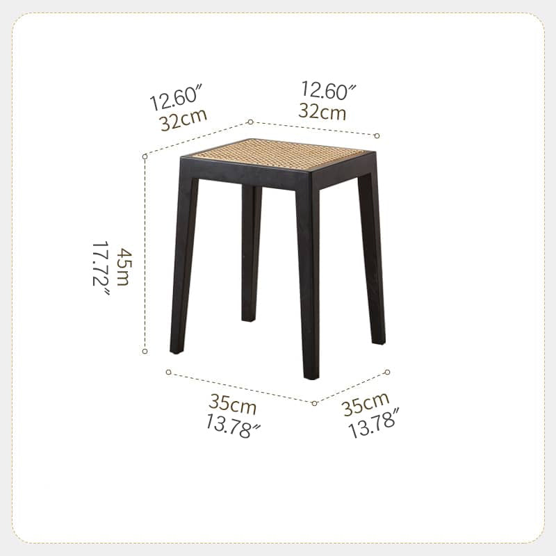 Stylish Rattan & Ash Wood Stool in Black, Brown, or Light Natural Finish tzm-522