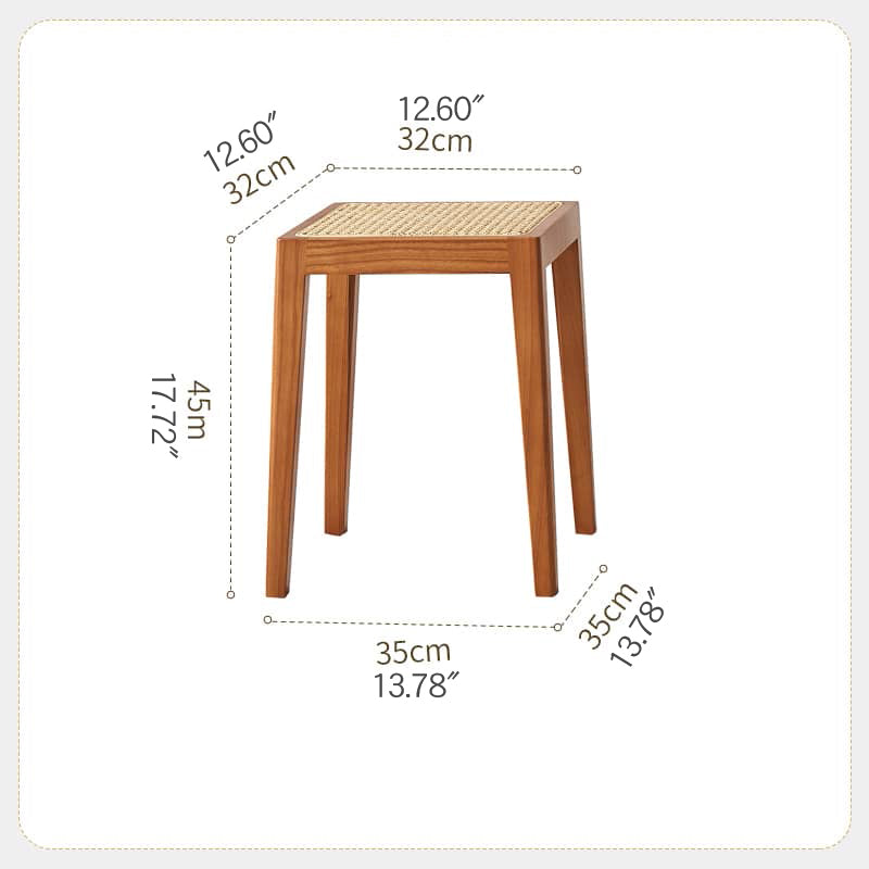 Stylish Rattan & Ash Wood Stool in Black, Brown, or Light Natural Finish tzm-522