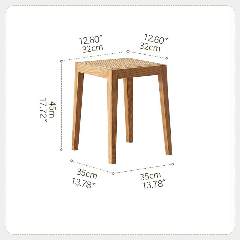 Stylish Rattan & Ash Wood Stool in Black, Brown, or Light Natural Finish tzm-522