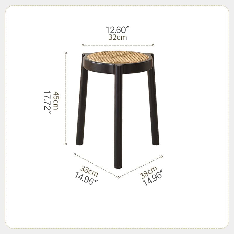 Stylish Rattan & Ash Wood Stool in Black, Brown, or Light Natural Finish tzm-522