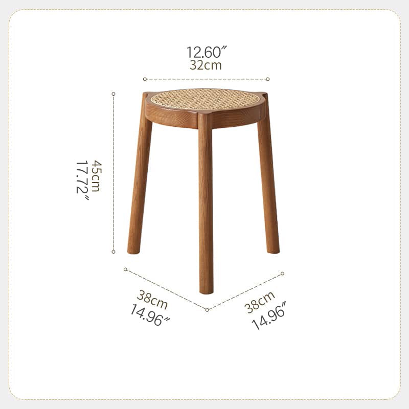 Stylish Rattan & Ash Wood Stool in Black, Brown, or Light Natural Finish tzm-522