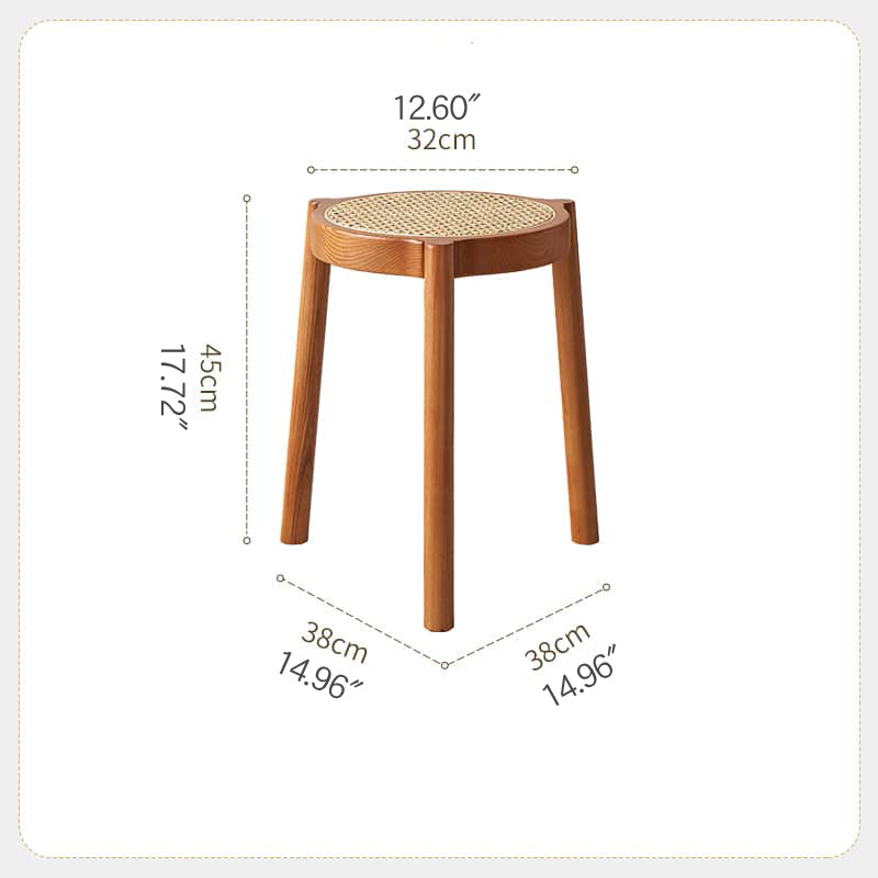 Stylish Rattan & Ash Wood Stool in Black, Brown, or Light Natural Finish tzm-522