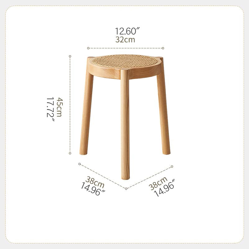 Stylish Rattan & Ash Wood Stool in Black, Brown, or Light Natural Finish tzm-522