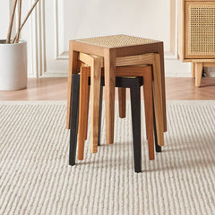 Stylish Rattan & Ash Wood Stool in Black, Brown, or Light Natural Finish tzm-522