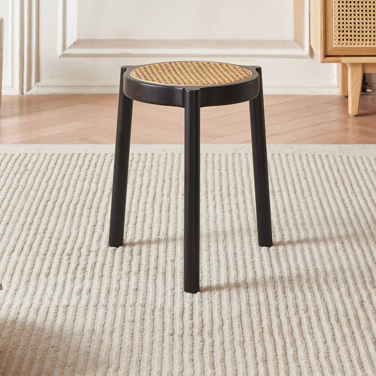 Stylish Rattan & Ash Wood Stool in Black, Brown, or Light Natural Finish tzm-522