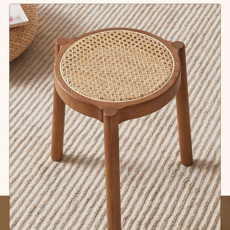 Stylish Rattan & Ash Wood Stool in Black, Brown, or Light Natural Finish tzm-522