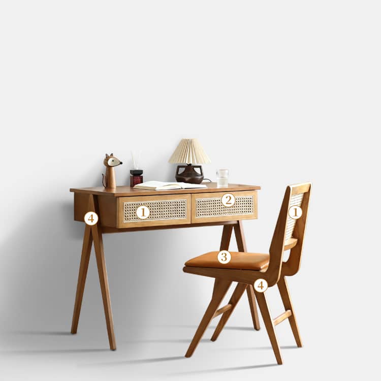 Elegant Natural Ash Wood Desk with Rattan Design for Modern Homes tzm-523