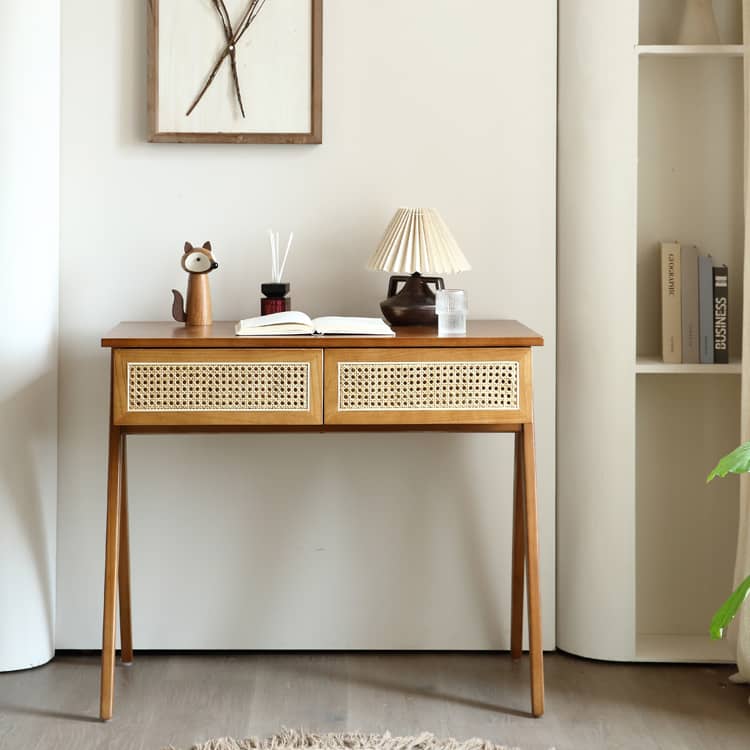 Elegant Natural Ash Wood Desk with Rattan Design for Modern Homes tzm-523