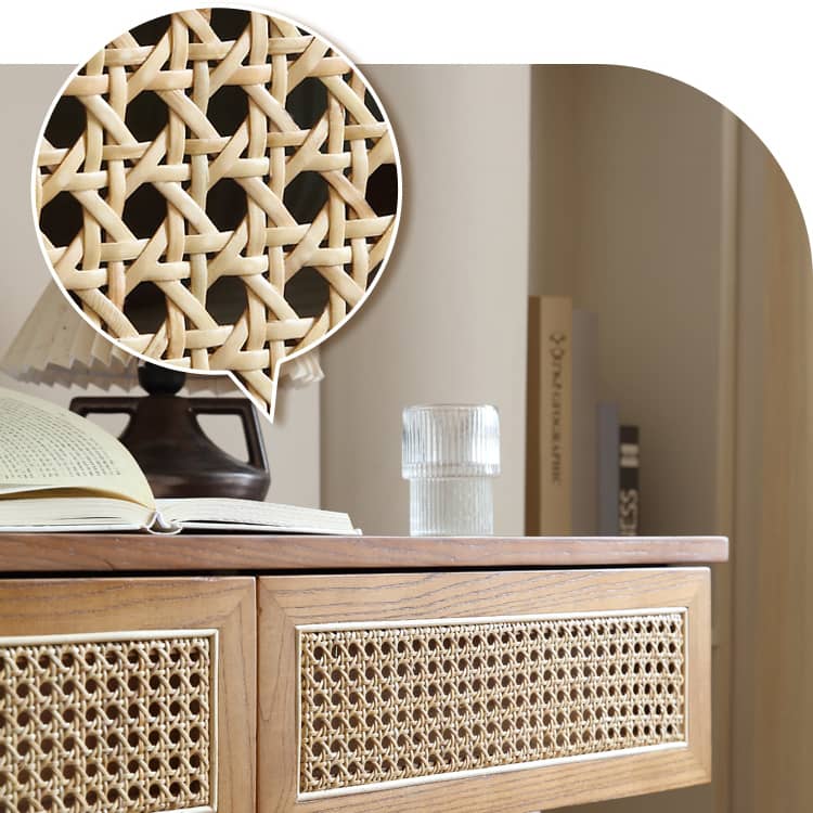 Elegant Natural Ash Wood Desk with Rattan Design for Modern Homes tzm-523