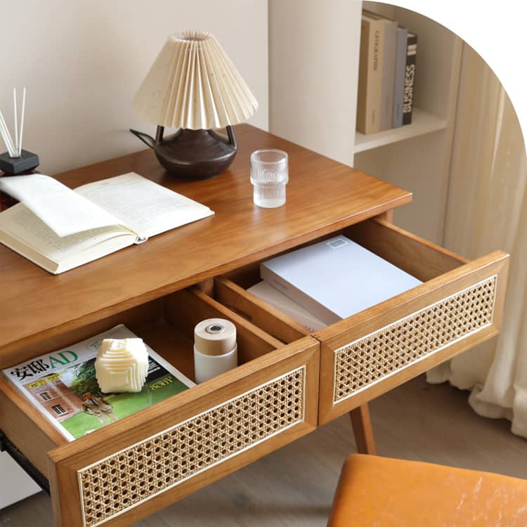 Elegant Natural Ash Wood Desk with Rattan Design for Modern Homes tzm-523