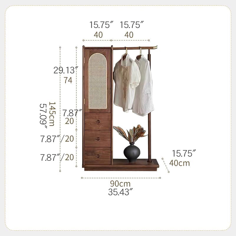 Stylish Brown Rattan Wardrobe with Elegant Ash Wood Finish tzm-526